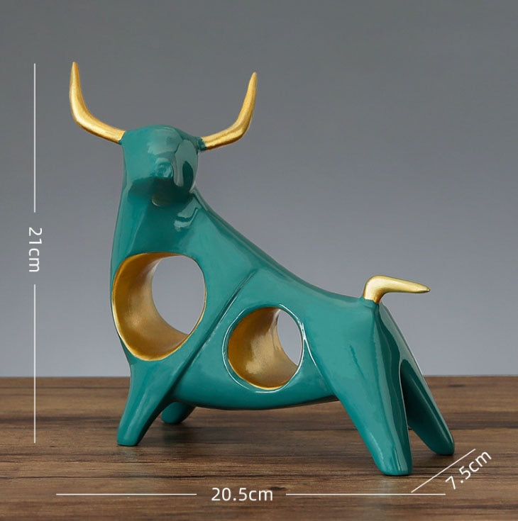 Ornamental Abstract Horned Bull Sculptured Cattle Gold White Jade Handicraft Sculpture Ornaments For Coffee Table Nordic Home Decor