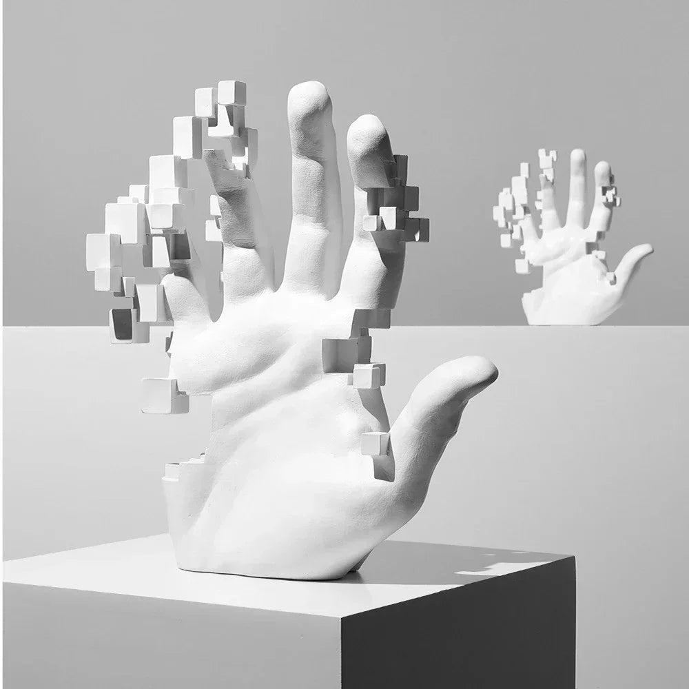 Pixelated Hand Abstract Art Sculpture Modern Minimalist Home Decoration Accessories For Living Room Coffee Table Creative Office Desktop Art Decor