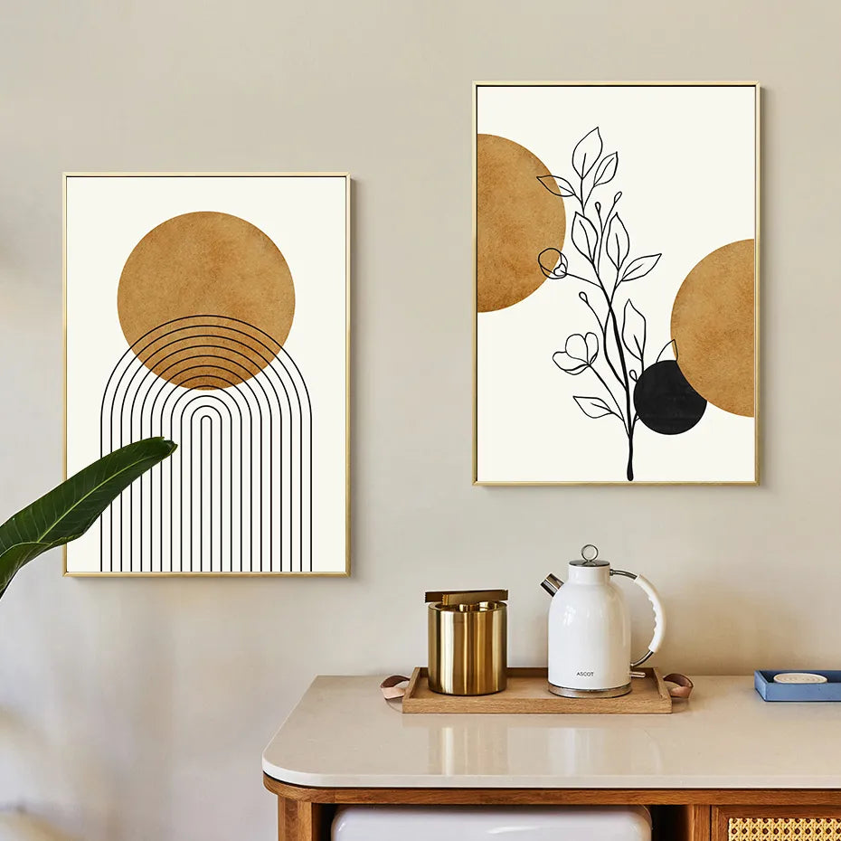Abstract Geometric Botanical Line Art Fine Art Canvas Prints Wall Art Modern Minimalist Pictures For Living Room Dining Room Wall Decor