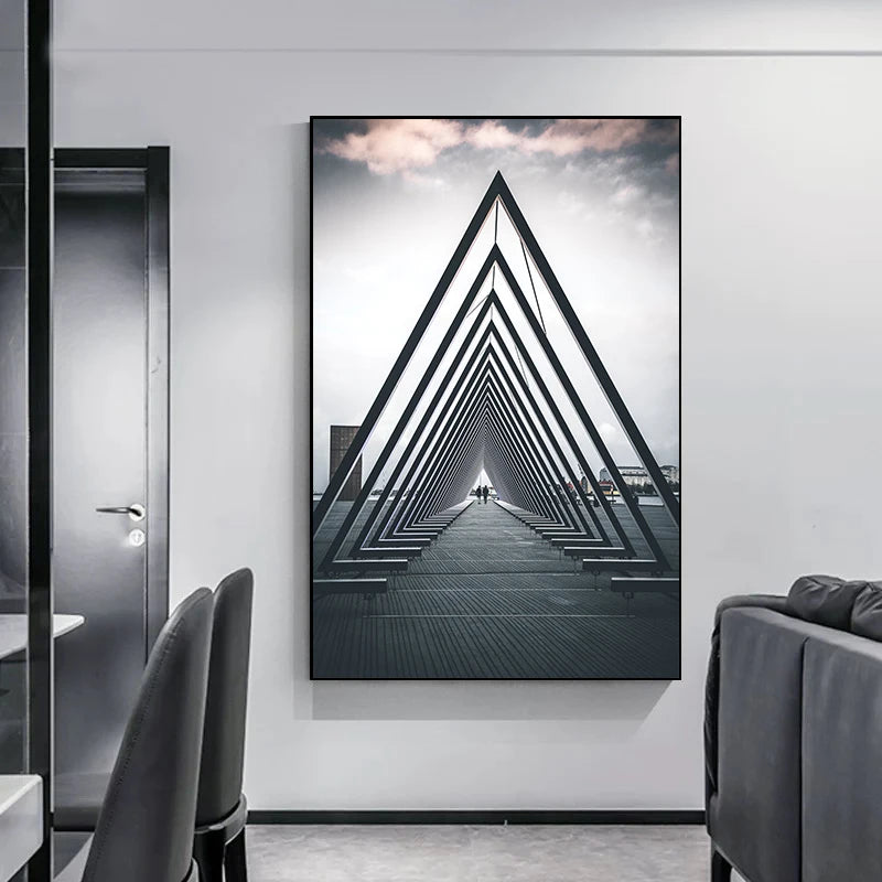 Abstract Architectural Abyss Black And White Wall Art Fine Art Canvas Prints Modern Pictures For Living Room Office Contemporary Home Decor