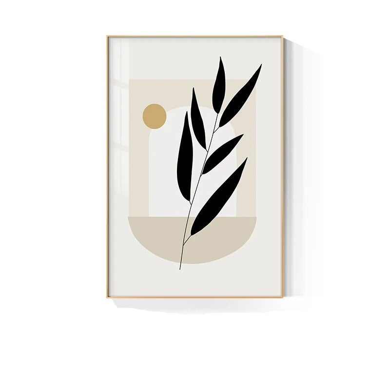 Nordic Black Line Leaves Geometry Abstract Boho Room Decor Modern Wall Art Canvas Painting Poster And Wall Prints For Home Decor
