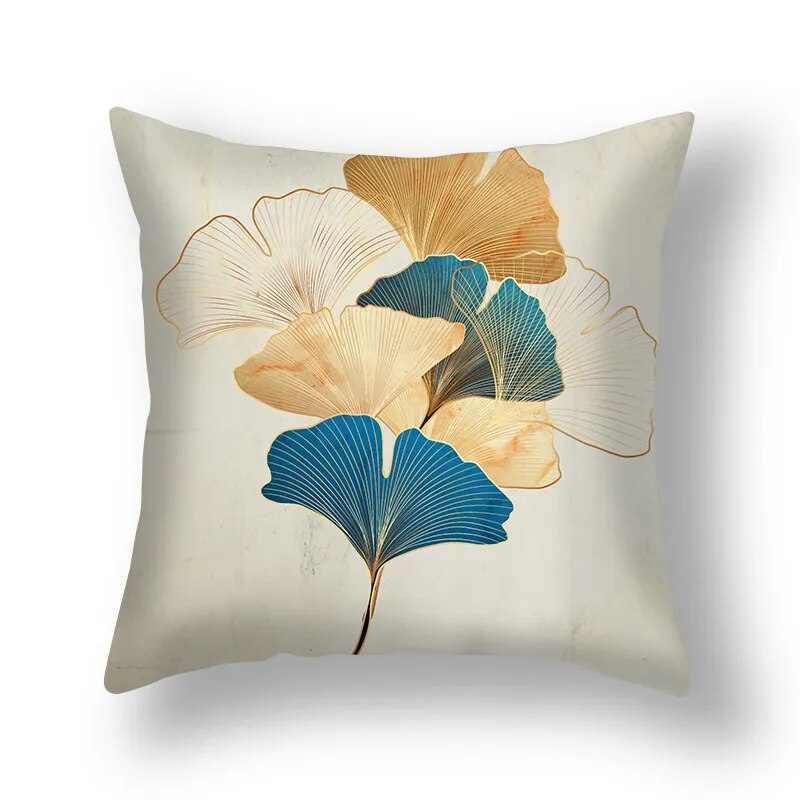 Auspicious Jade Green Golden Leaf Pillow Cushion Covers 45x45cm Printed Sofa Throw Cushion Cases For Living Room Bedroom Modern Home Decor