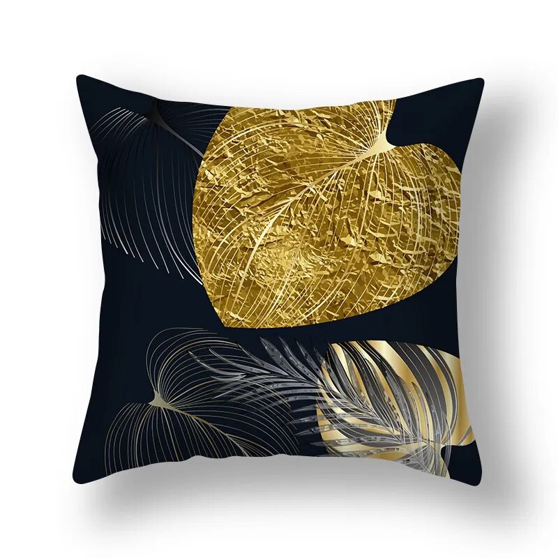 Auspicious Jade Green Golden Leaf Pillow Cushion Covers 45x45cm Printed Sofa Throw Cushion Cases For Living Room Bedroom Modern Home Decor