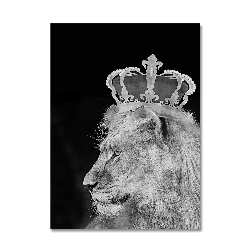 Black White Golden Lion King Queen Wall Art Fine Art Canvas Prints Modern Pictures For Luxury Living Room Bedroom Wall Art Decoration