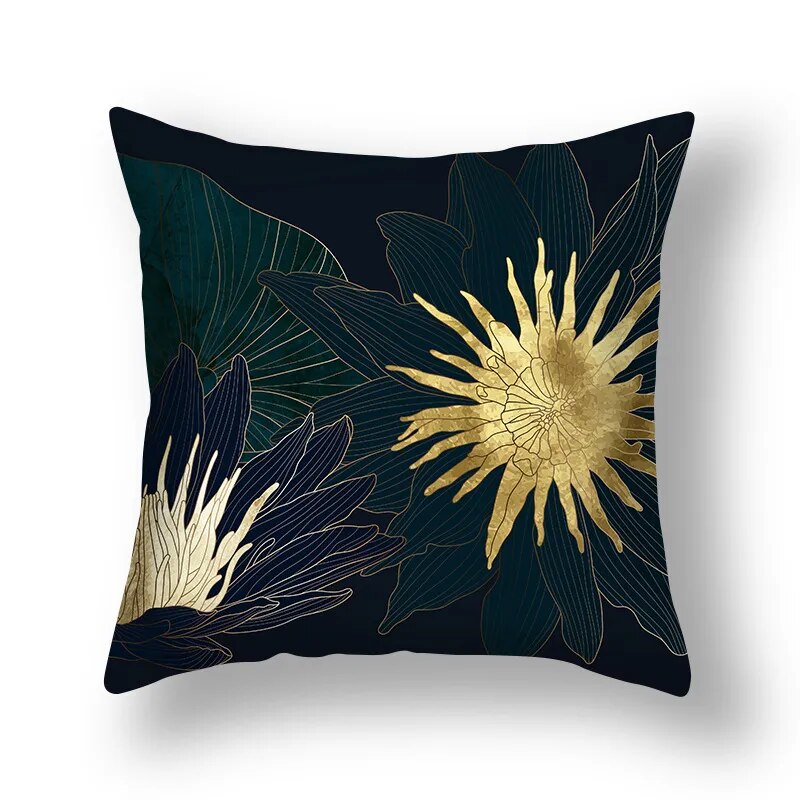 Auspicious Jade Green Golden Leaf Pillow Cushion Covers 45x45cm Printed Sofa Throw Cushion Cases For Living Room Bedroom Modern Home Decor