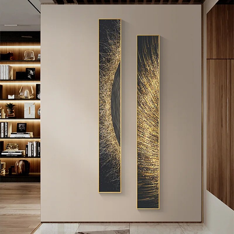 Modern Abstract Particle Geometry Wall Art Slim Format Fine Art Canvas Prints Vertical Skyscraper Format Pictures For Entrance Hall Home Office Decor