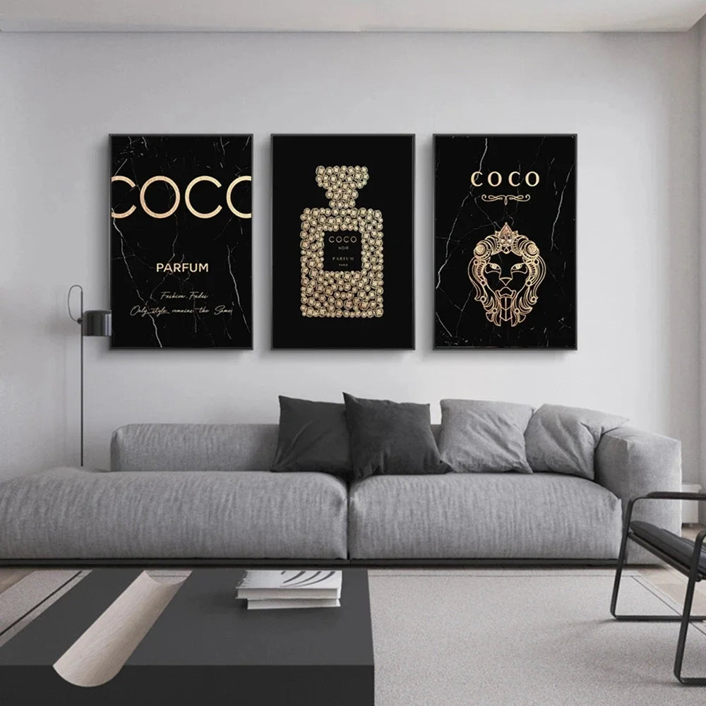 Chic French Paris Fashion Perfume Bottle Fine Art Canvas Prints Pictures For Luxury Living Room Girl's Bedroom Beauty Salon Art Decor
