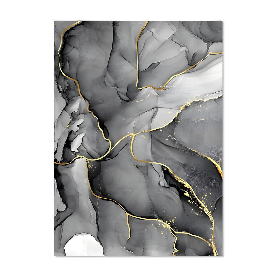 Black Gray Golden Vein Marble Wall Art Fine Art Canvas Prints Pictures For Modern Apartment Living Room Home Office Decor