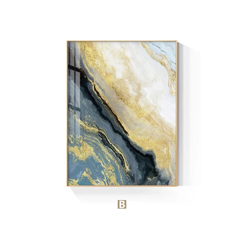 Blue Liquid Marble Golden Sand Wall Art Fine Art Canvas Prints Modern Abstract Pictures For Luxury Living Room Dining Room Hotel Room Art Decor