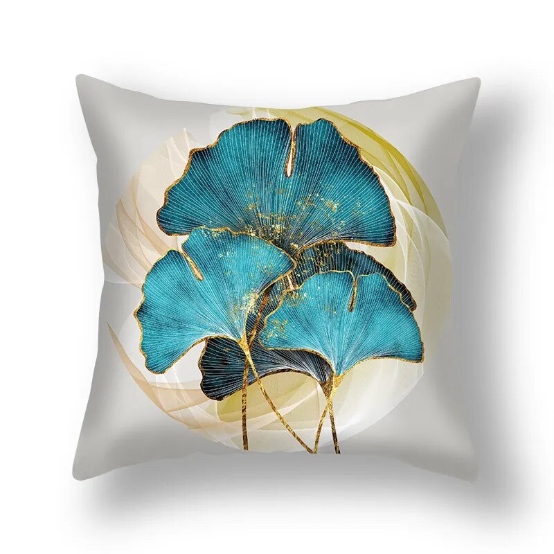 Auspicious Jade Green Golden Leaf Pillow Cushion Covers 45x45cm Printed Sofa Throw Cushion Cases For Living Room Bedroom Modern Home Decor