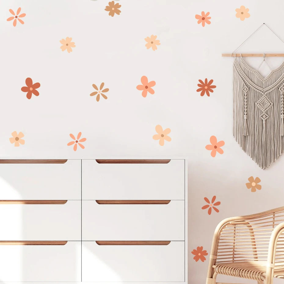 Pretty Bohemian Daisy Wall Stickers Removable Peel & Stick Floral Vinyl Wall Decals For Living Room Nursery Girl's Room Creative DIY Home Decor