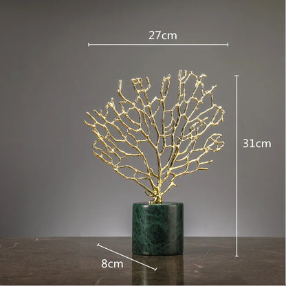 Ocean Themed Faux Coral Resin Ornaments Crystal Tree Glass Vase Decorative Figurines Abstract Art Sculpture For Luxury Living Room Coffee Table Decor