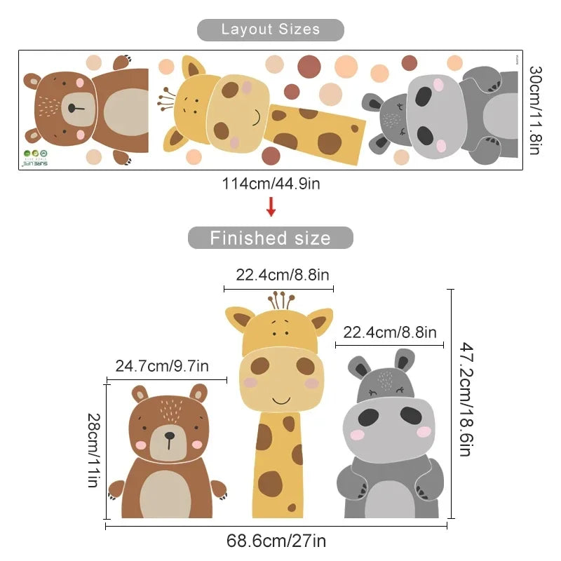 Cute Giraffe Hippo & Woodland Animals Wall Decals – Peel & Stick Wall Stickers for Nursery, Kids’ Room & Kindergarten Decor