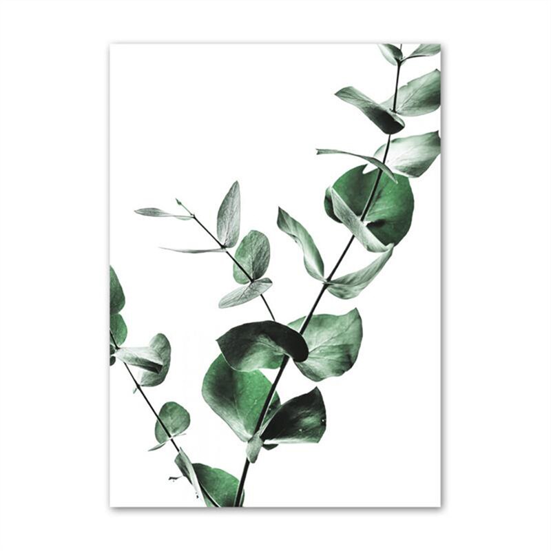 Minimalist White Space Green Monstera Leaves Eucalyptus Leaf Posters Tropical Botanic Wall Art Pictures For Living Room Decor