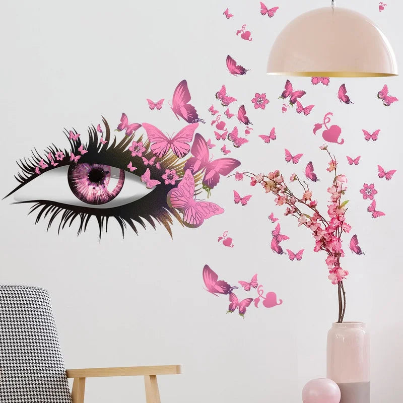 Beautiful Eyes & Butterflies Creative Mural Art Wall Sticker For Girl's Room Removable PVC Vinyl Wall Decal For Creative DIY Home Salon Decor