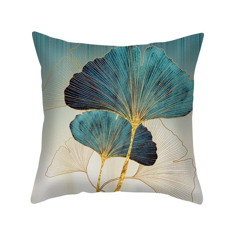 Golden Green Ginkgo Leaf Pillows Case 45X45cm Polyester Sofa Throw Cushion Cover Lucky Leaf Geometry Pillowcase For Home Decor