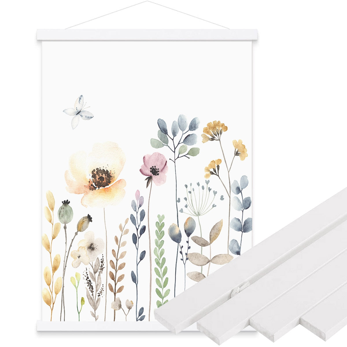 Magnetic Natural Wood Poster Hanger DIY Picture Framing Picture Scroll Frame For Hanging Canvas Prints - 4 Natural Wood Finishes