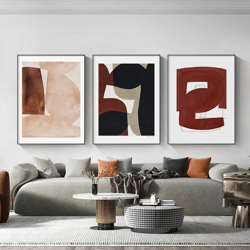 Modern Earthy Tones Abstract Wall Art Fine Art Canvas Prints Pictures For Contemporary Apartment Living Room Home Office Art Decor