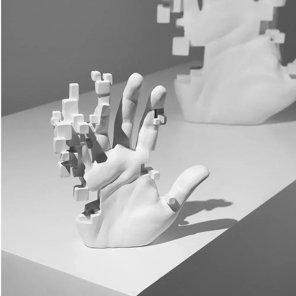Pixelated Hand Abstract Art Sculpture Modern Minimalist Home Decoration Accessories For Living Room Coffee Table Creative Office Desktop Art Decor