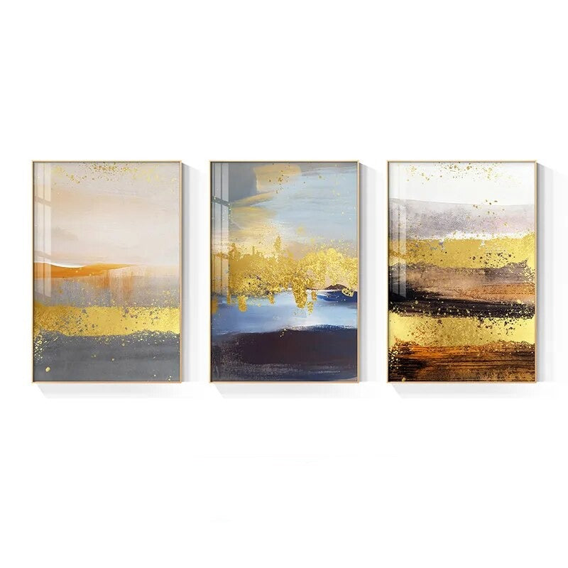 Abstract Nordic Landscape Wall Art Fine Art Canvas Prints Golden Rustic Hues Pictures For Modern Apartment Living Room Contemporary Home Decor