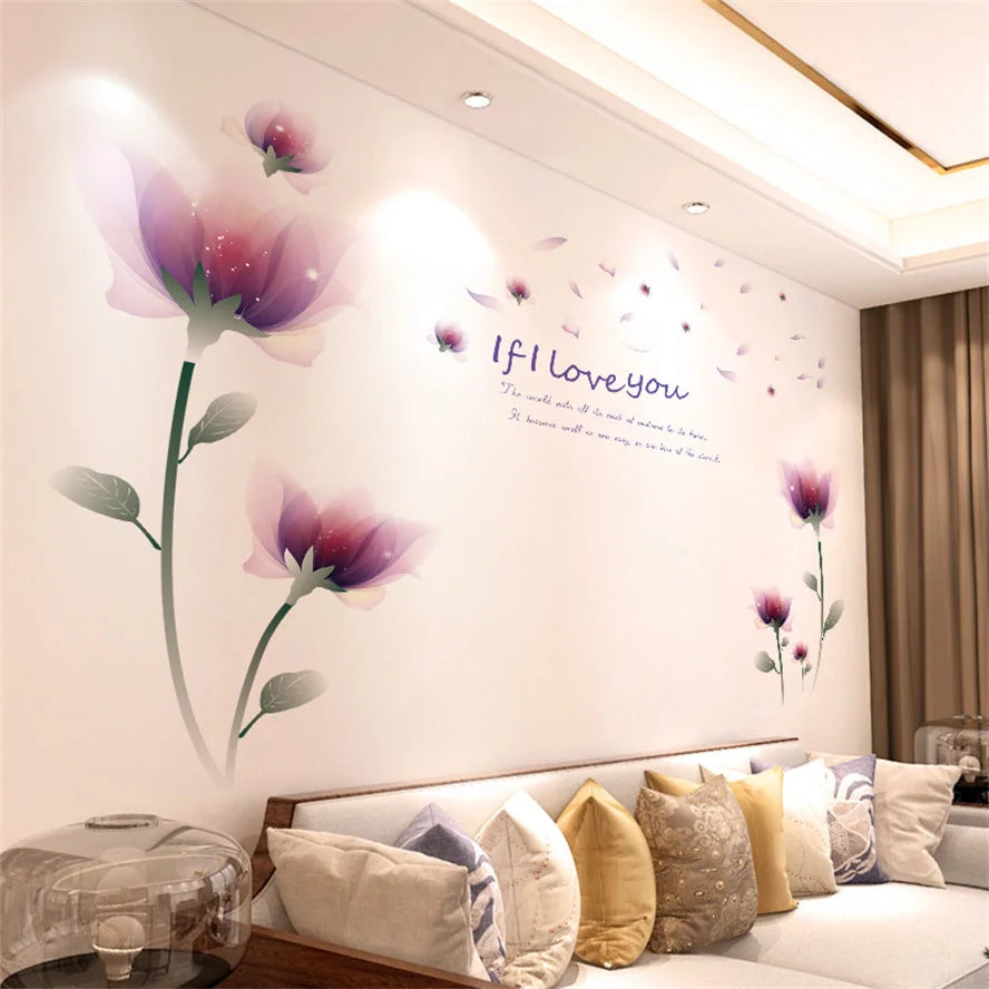 Colorful Floral Vinyl Wall Mural Wall Sticker For Living Room Bedroom Kid's Room Removable PVC Wall Decals For Creative DIY Home Decor