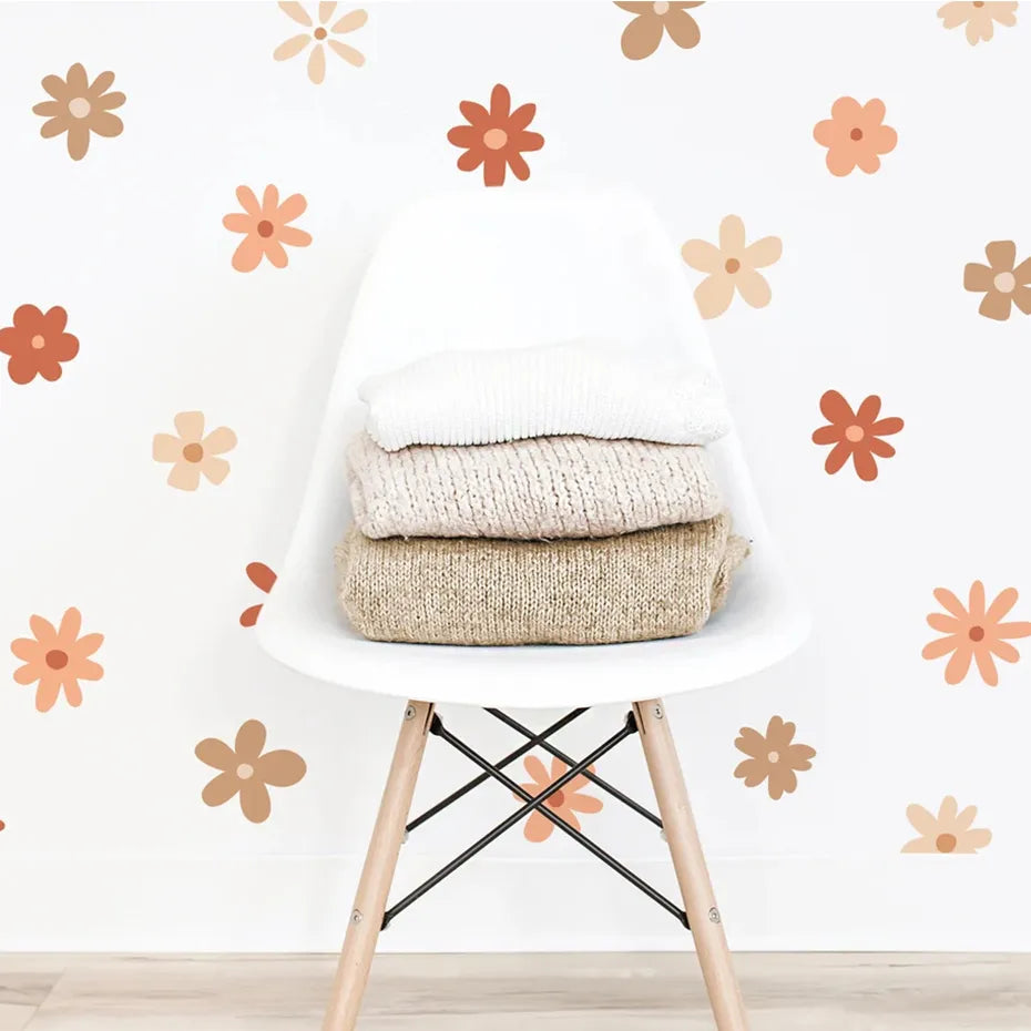 Pretty Bohemian Daisy Wall Stickers Removable Peel & Stick Floral Vinyl Wall Decals For Living Room Nursery Girl's Room Creative DIY Home Decor
