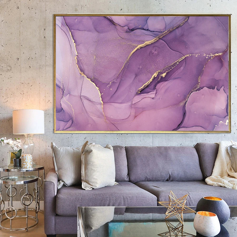 Purple Mauve Liquid Marble Print Wall Art Fine Art Canvas Prints Chic Abstract Pictures For Living Room Bedroom Boutique Salon Art Decor 2025