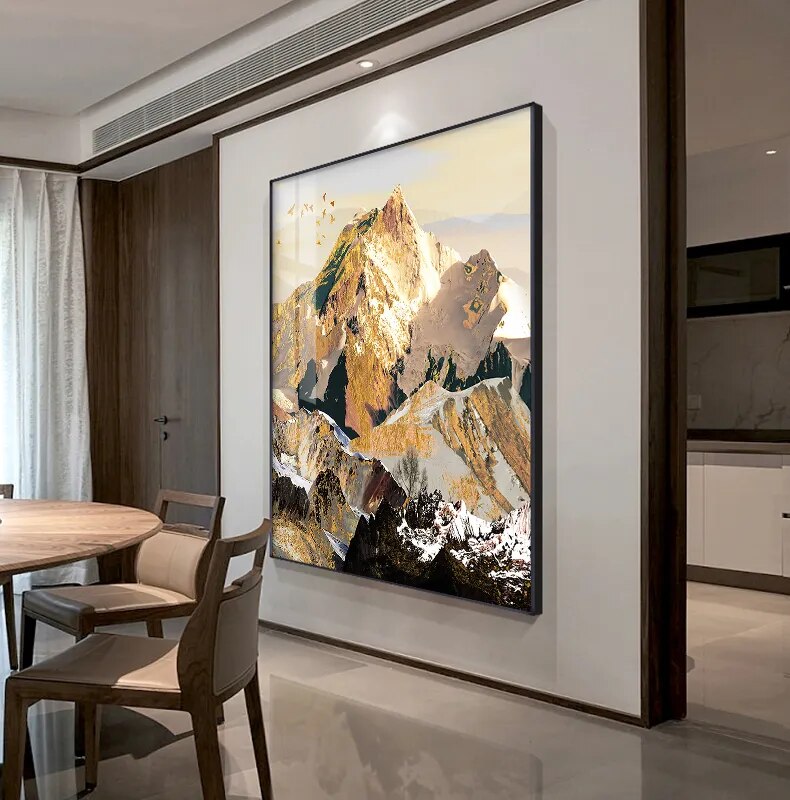 Golden Sun Mountain Landscape Wall Art Fine Art Canvas Prints Pictures For Luxury Living Room Dining Room Home Office Art Decor