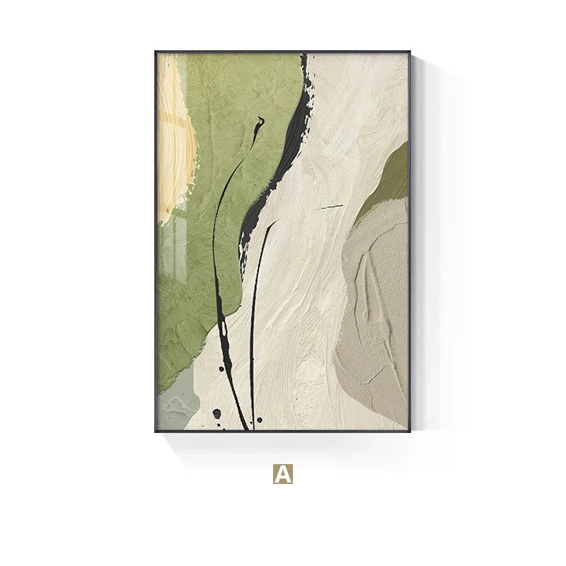 Beige Green Abstract Geomorphic Wall Art Fine Art Canvas Prints Neutral Colors Pictures For Modern Living Room Dining Room Home Office Decor