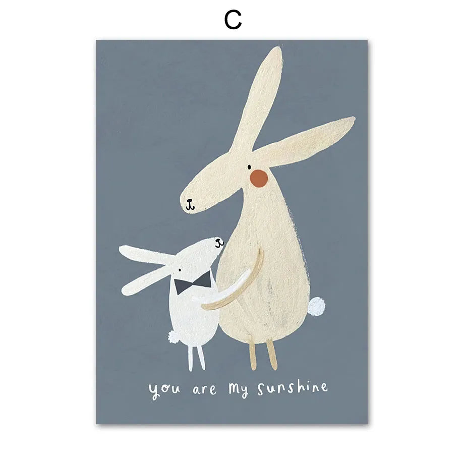 Fly High White Swan Cute Bunny Nursery Wall Art Fine Art Canvas Prints Modern Neutral Color Pictures For Modern Nursery Room Kid's Room Art Decor
