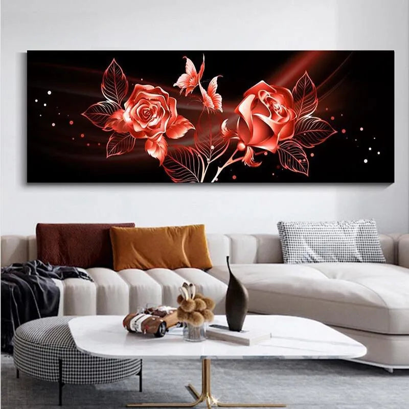 Light Luxury Black Golden Rose Floral Wall Art Fine Art Canvas Prints Wide Format Pictures For Above The Sofa Art For Above The Bed