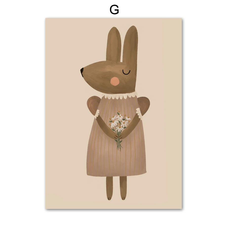 Fly High White Swan Cute Bunny Nursery Wall Art Fine Art Canvas Prints Modern Neutral Color Pictures For Modern Nursery Room Kid's Room Art Decor