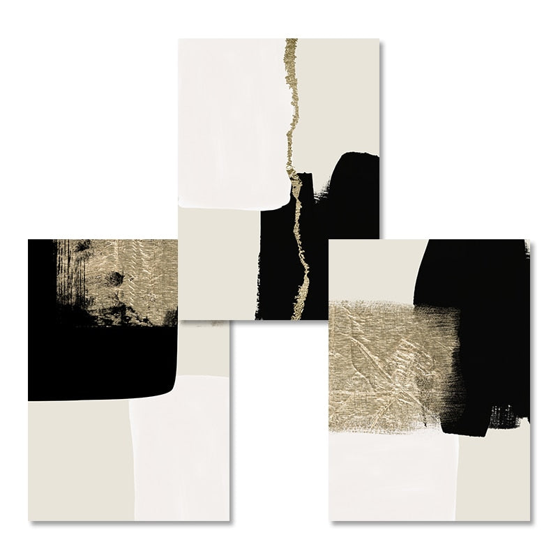Abstract Black Beige Golden Color Block Wall Art Light Luxury Pictures For Modern Living Room Bedroom Contemporary Interior Decor