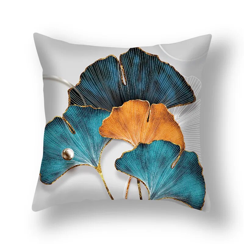 Auspicious Jade Green Golden Leaf Pillow Cushion Covers 45x45cm Printed Sofa Throw Cushion Cases For Living Room Bedroom Modern Home Decor