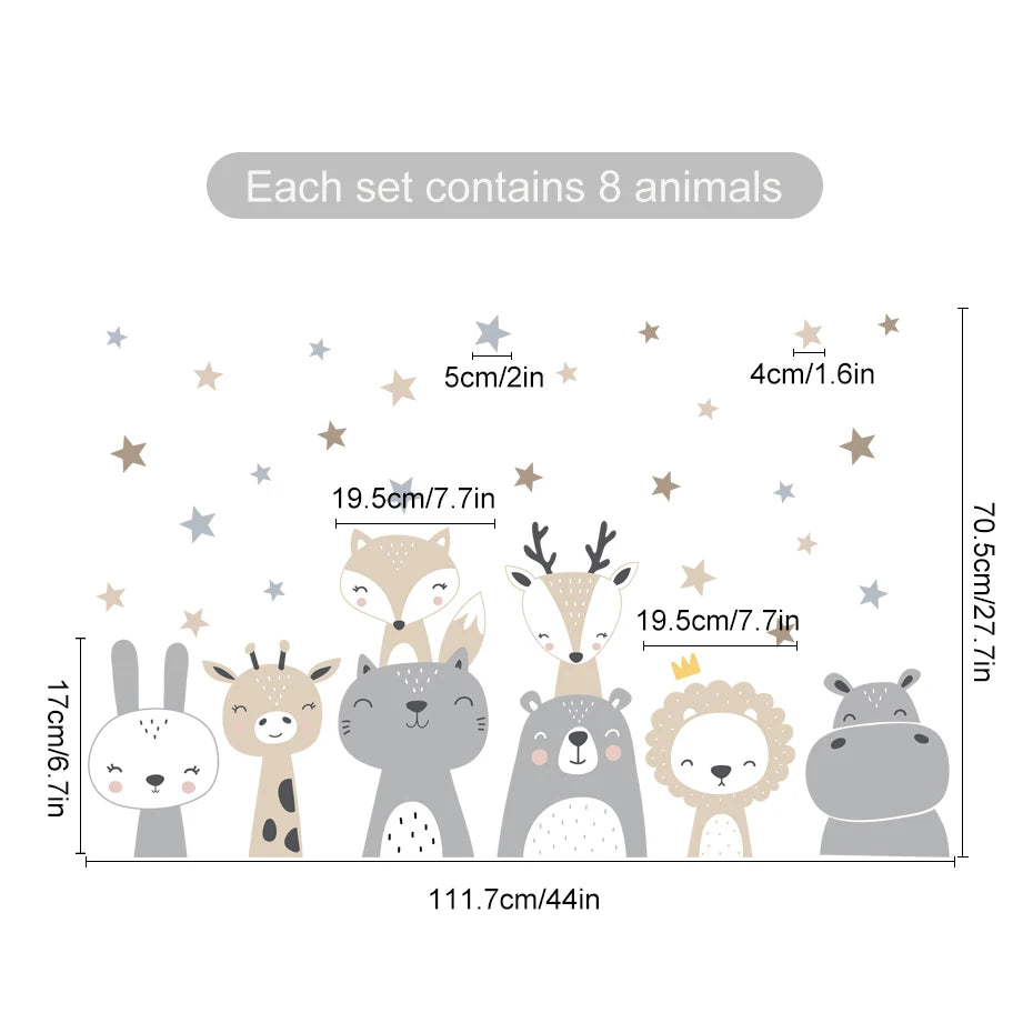 Cute Lion Giraffe Reindeer & Friends Wall Decals Removable Peel & Stick Wall Stickers High Quality Nursery Vinyl For Creative DIY Wall Decor