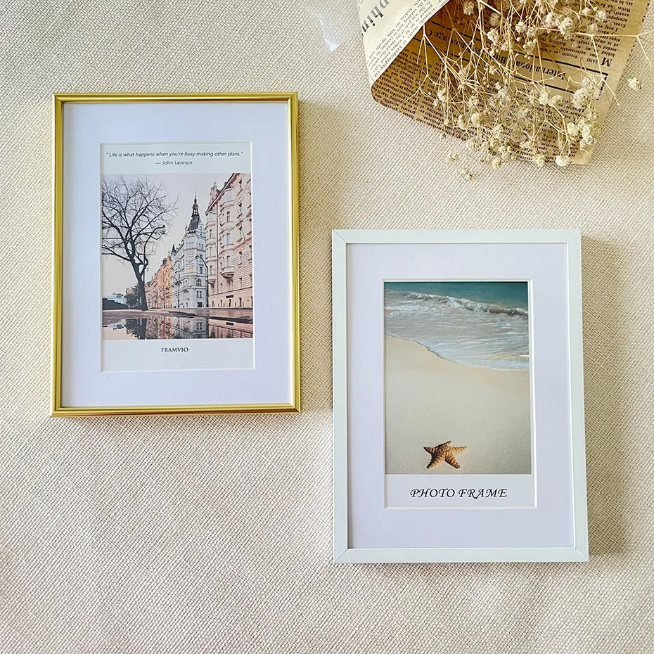 * Featured Sale * Black White Gold Aluminum Pictures Frames With Plexiglass Spring Clips & Hanging Hooks Modern Style Frames For Canvas Prints Sizes 10x15cm - 21x30cm (A4)