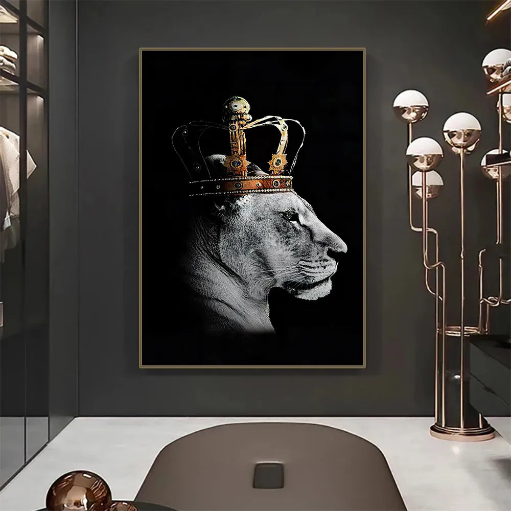 Black White Golden Lion King Queen Wall Art Fine Art Canvas Prints Modern Pictures For Luxury Living Room Bedroom Wall Art Decoration
