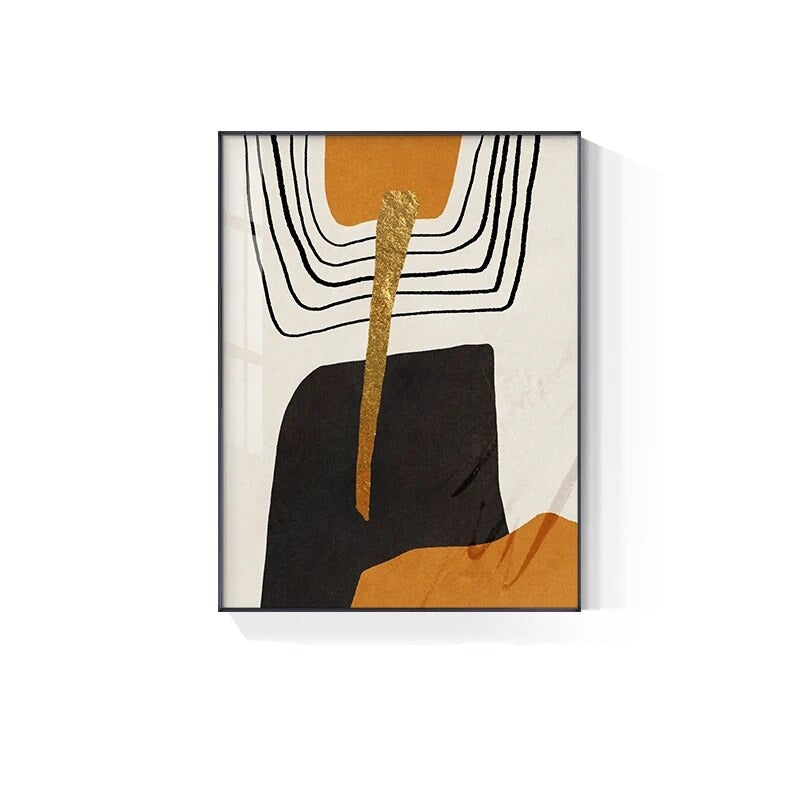 Modern Abstract Solid Color Wall Art Golden Black Orange Fine Art Canvas Prints Nordic Pictures For Living Room Home Office Hotel Decor