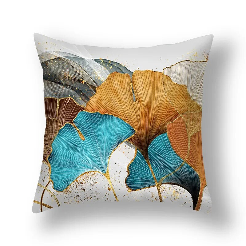 Auspicious Jade Green Golden Leaf Pillow Cushion Covers 45x45cm Printed Sofa Throw Cushion Cases For Living Room Bedroom Modern Home Decor