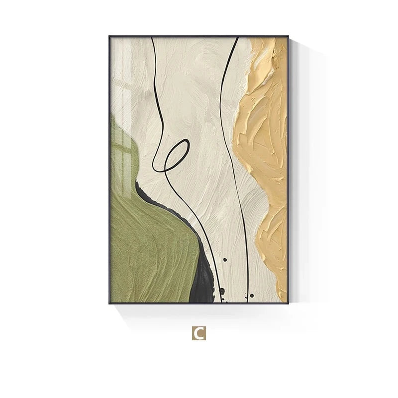 Beige Green Abstract Geomorphic Wall Art Fine Art Canvas Prints Neutral Colors Pictures For Modern Living Room Dining Room Home Office Decor