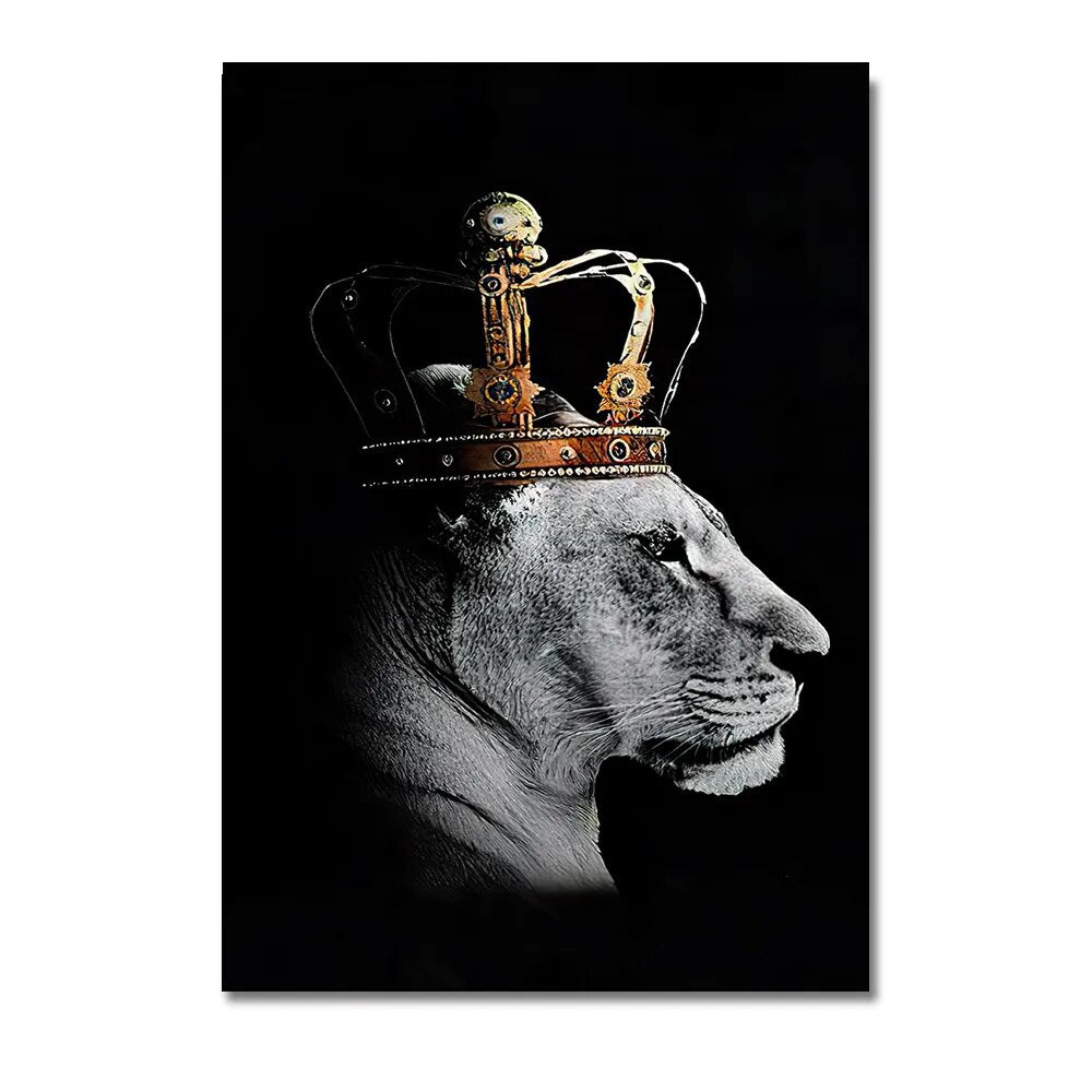 Black White Golden Lion King Queen Wall Art Fine Art Canvas Prints Modern Pictures For Luxury Living Room Bedroom Wall Art Decoration