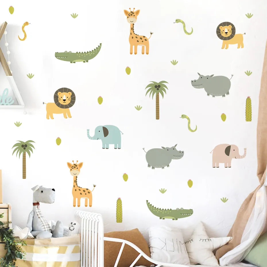 Colorful Jungle Animals Wall Decals For Children's Nursery Room Removable Peel & Stick Wall Stickers For Creative DIY Kid's Room Decor