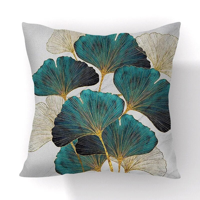 Golden Green Ginkgo Leaf Pillows Case 45X45cm Polyester Sofa Throw Cushion Cover Lucky Leaf Geometry Pillowcase For Home Decor