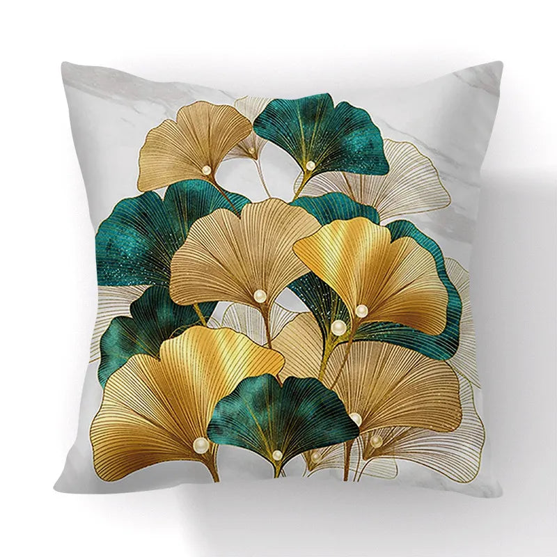 Golden Green Ginkgo Leaf Pillows Case 45X45cm Polyester Sofa Throw Cushion Cover Lucky Leaf Geometry Pillowcase For Home Decor