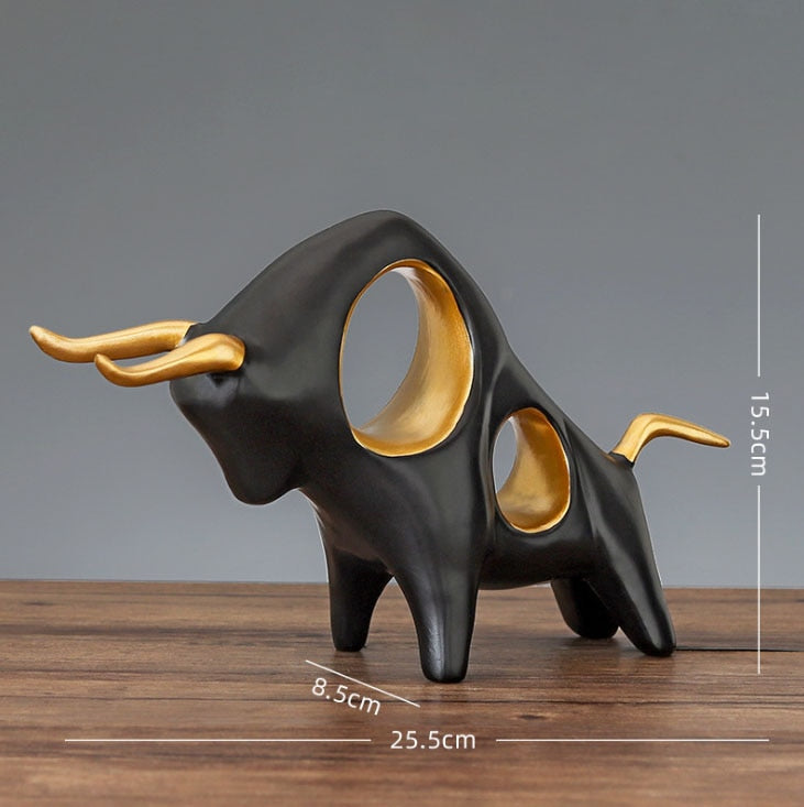 Ornamental Abstract Horned Bull Sculptured Cattle Gold White Jade Handicraft Sculpture Ornaments For Coffee Table Nordic Home Decor