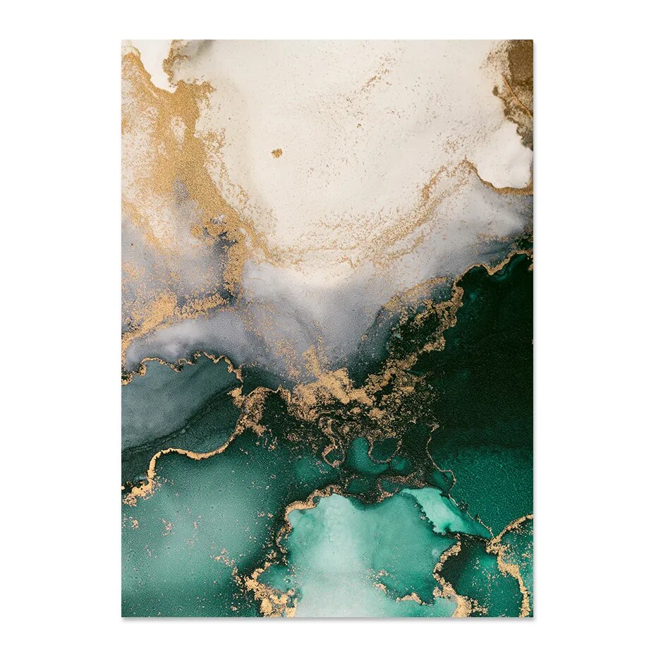 Nordic Green Beige Golden Liquid Marble Fine Art Canvas Prints Modern Abstract Pictures For Living Room Dining Room Home Office Art Decor.