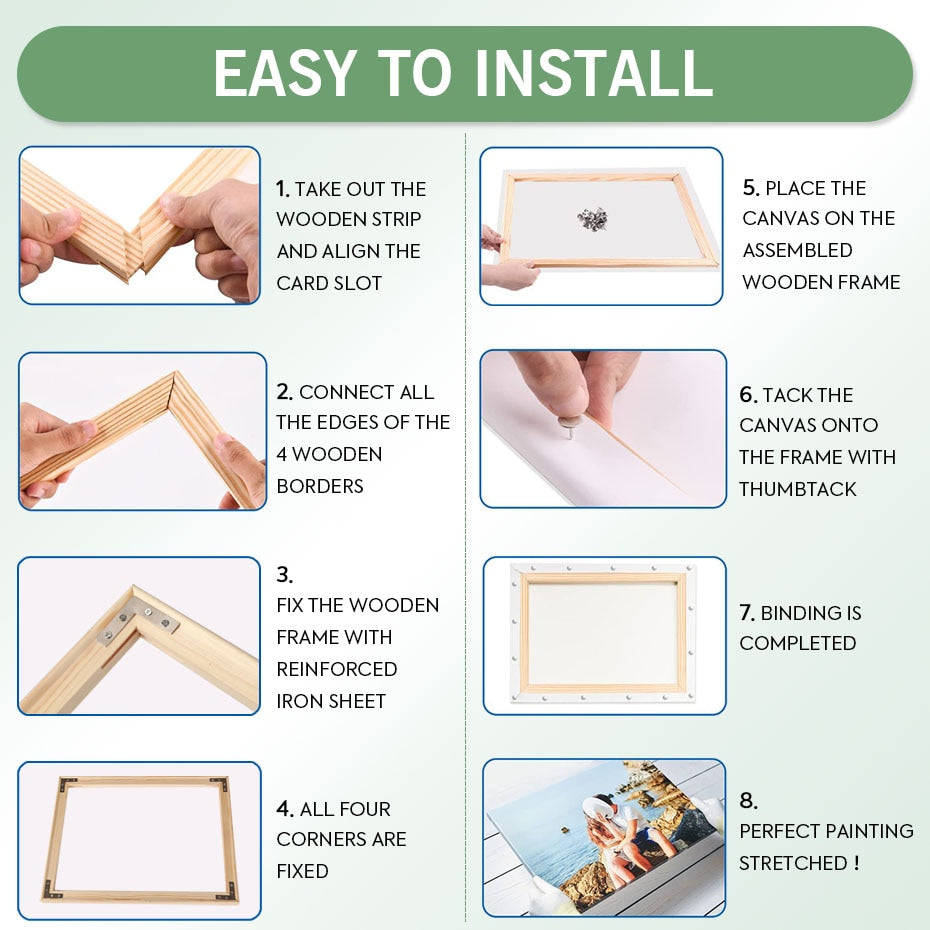 DIY Gallery Mount Picture Framing Kit Wooden Stretcher Bars Pine Wood Picture Frame For Framing Canvas Prints 50x70cm, 60x90cm etc