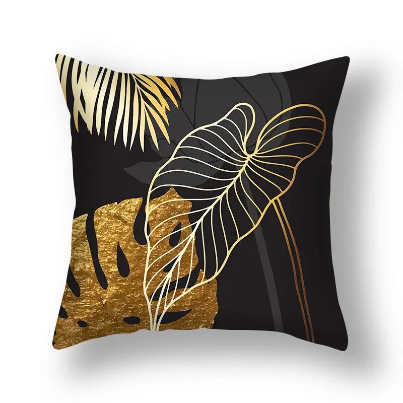Auspicious Jade Green Golden Leaf Pillow Cushion Covers 45x45cm Printed Sofa Throw Cushion Cases For Living Room Bedroom Modern Home Decor