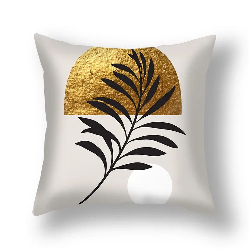 Auspicious Jade Green Golden Leaf Pillow Cushion Covers 45x45cm Printed Sofa Throw Cushion Cases For Living Room Bedroom Modern Home Decor
