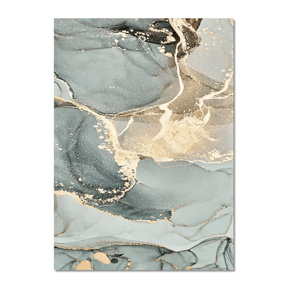 Abstract Green Golden Liquid Marble Wall Art Fine Art Canvas Prints Pictures For Modern Apartment Living Room Bedroom Salon Wall Art Decor